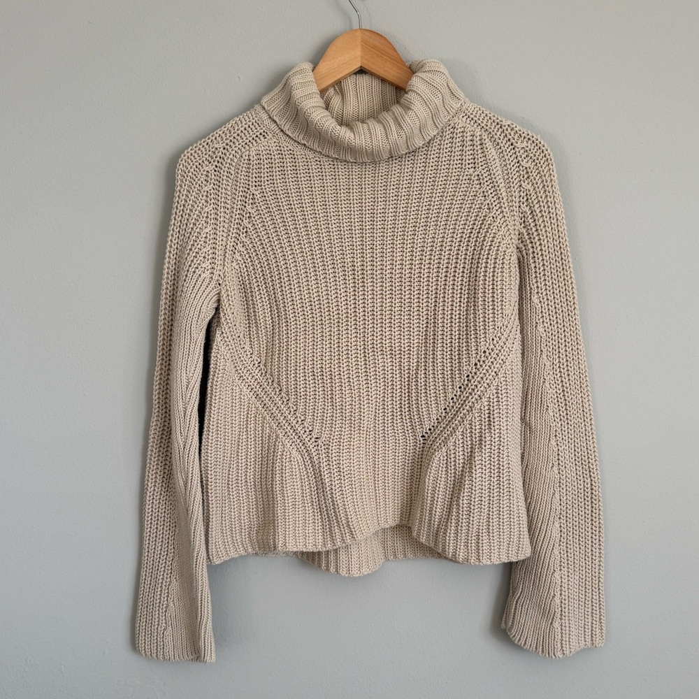 525 America 100% Cotton Beige Turtleneck Sweater